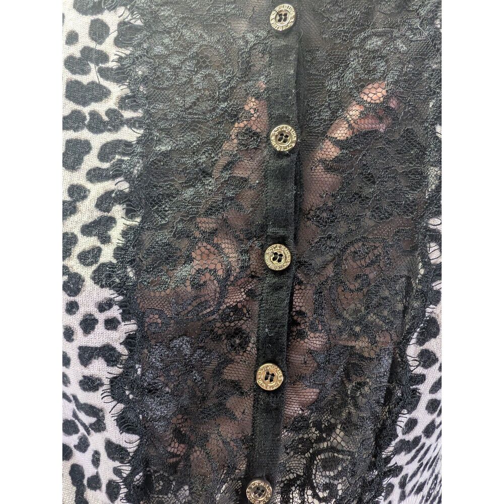 White House Black Market leopard lace 3/4 sleeve cardigan SZ M - Picture 7 of 10